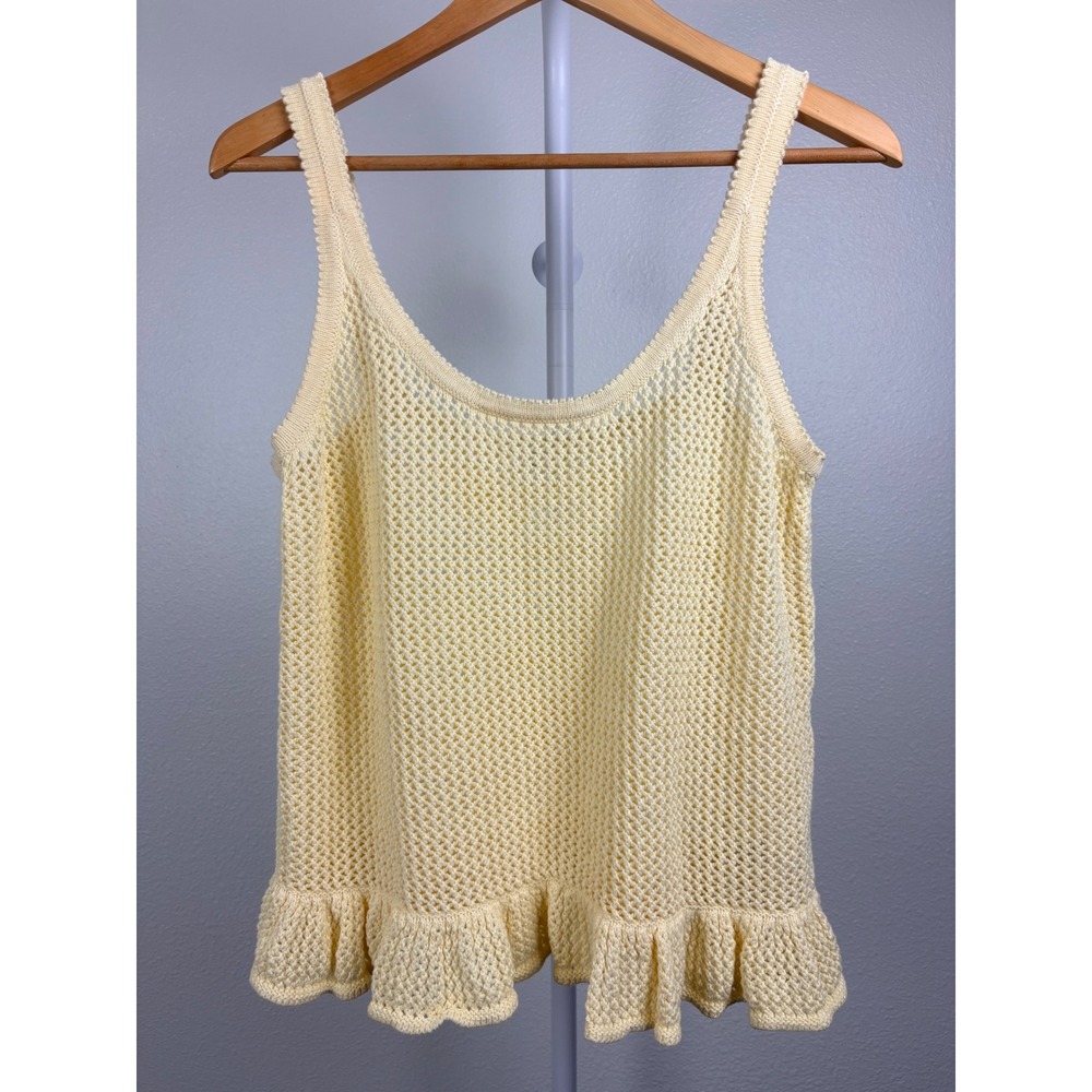 Crochet Knit Yellow Tank Top Ruffle Hem Coquette Balletcore Boho Coastal Large